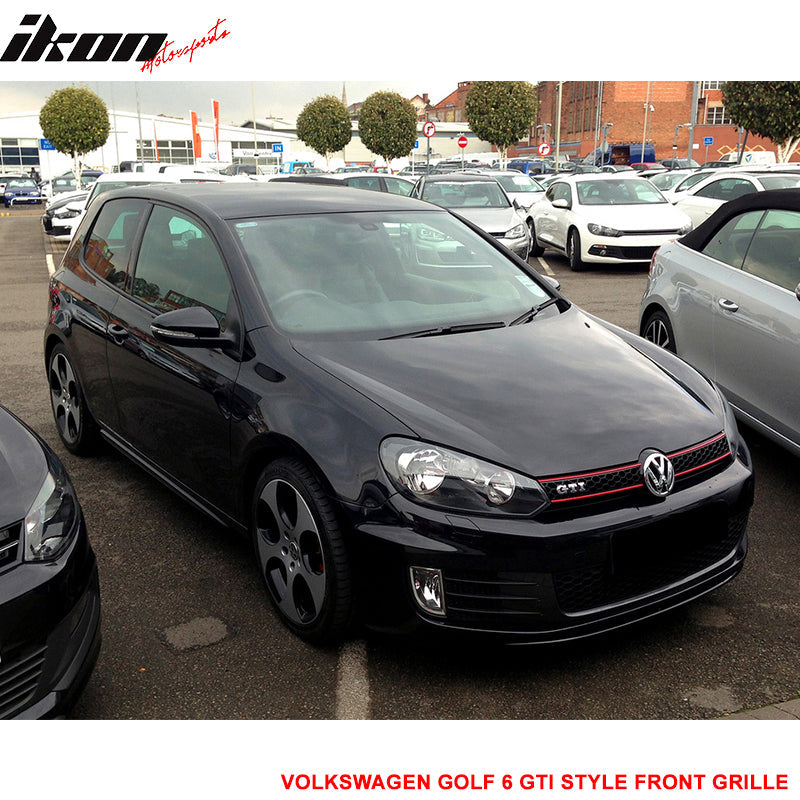 Fits 10-14 Golf MK6 Mesh GTI Black Red Front Grille Logo Base - ABS