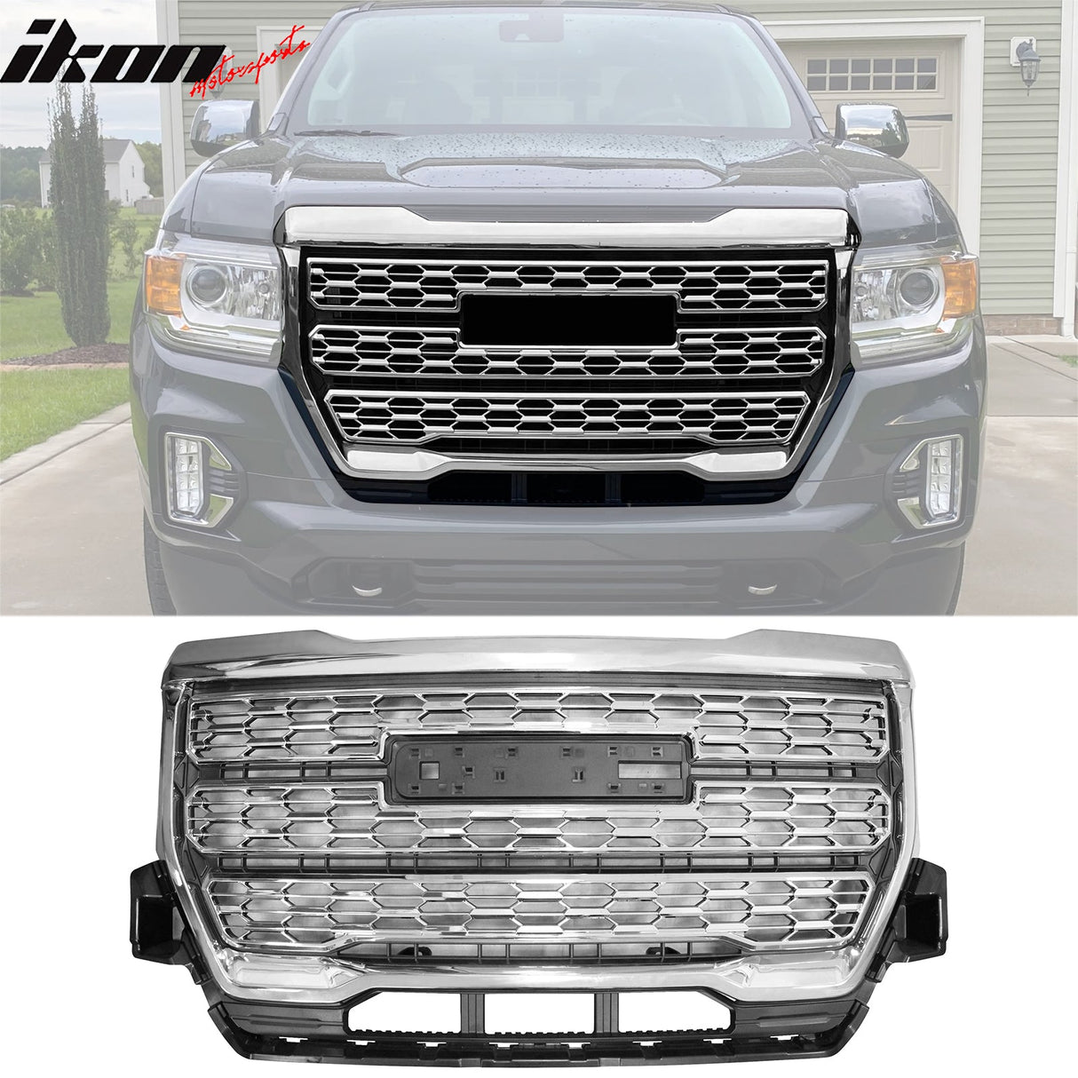 2021-2022 GMC Canyon Denali Style Black Front Bumper Upper Hood Grille