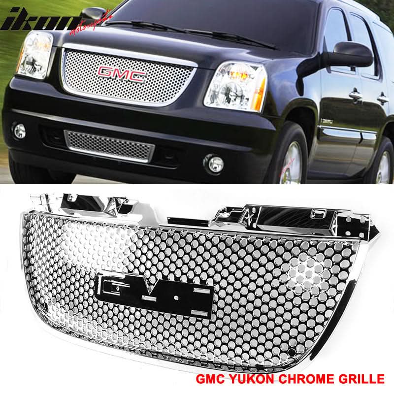 2007-2014 GMC Yukon Chrome Round Hole Mesh Style Upper + Lower Grille