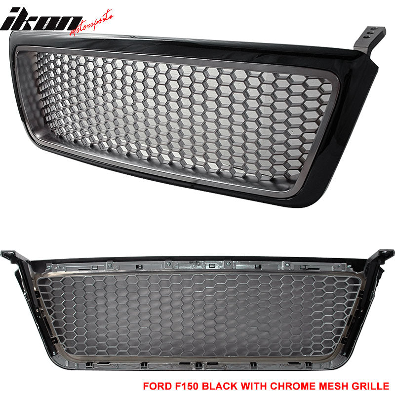 Fits 04-08 Ford F150 F-150 Black Chrome Mesh Hood Grille ABS Grill