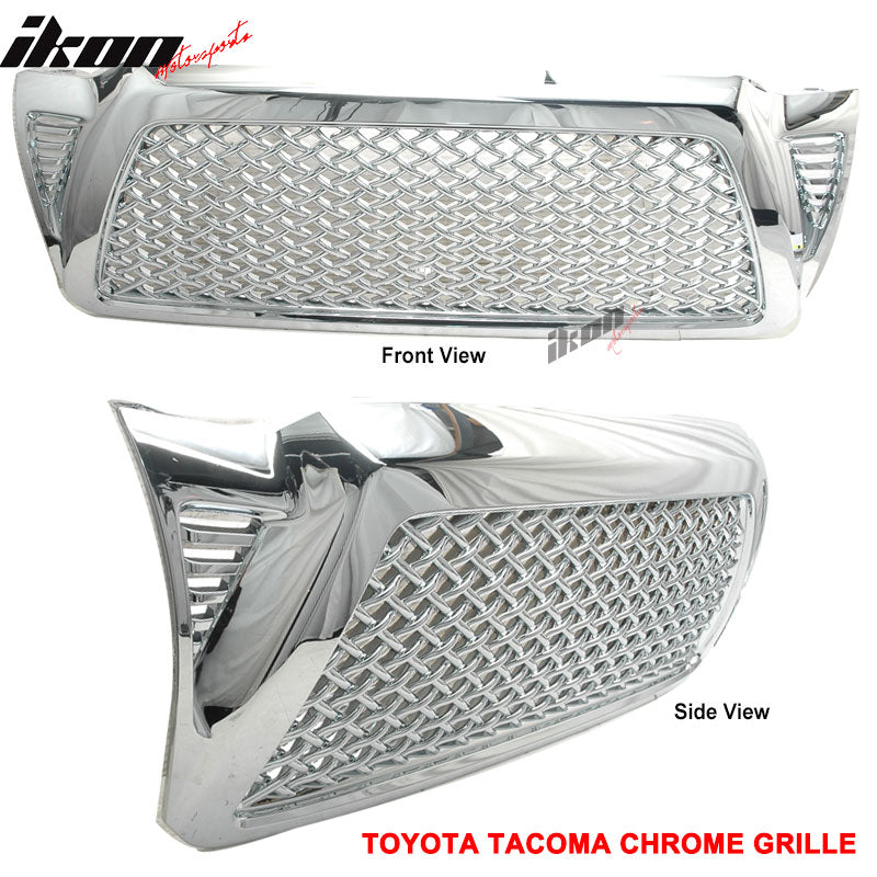 Fits 05-11 Tacoma Chrome Replacement Front Hood Bumper Mesh GrilleABS