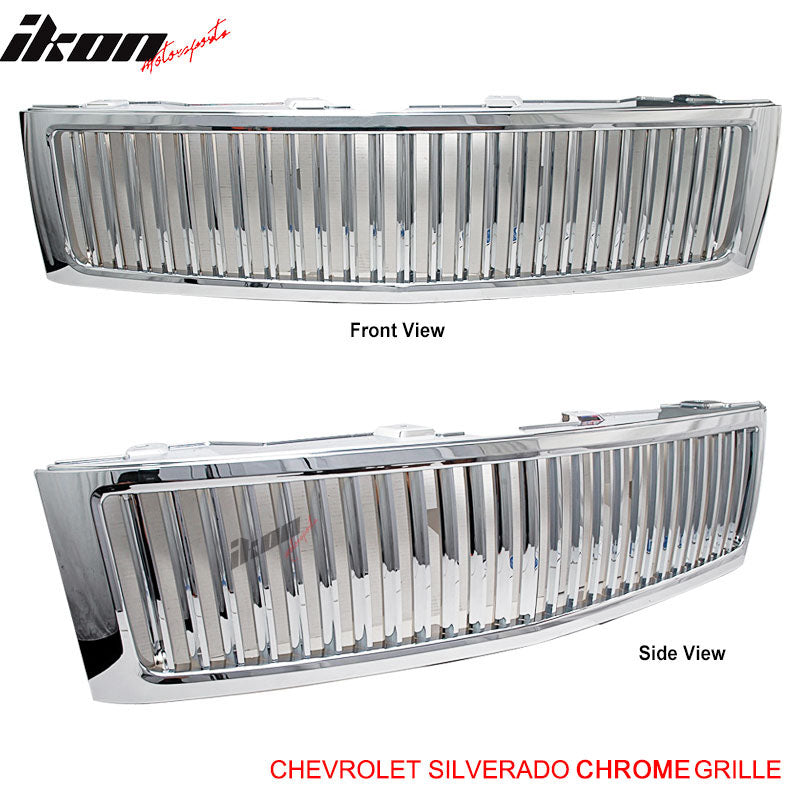 2007-2013 Chevy Silverado 1500 Front Vertical Hood Grille Chrome ABS