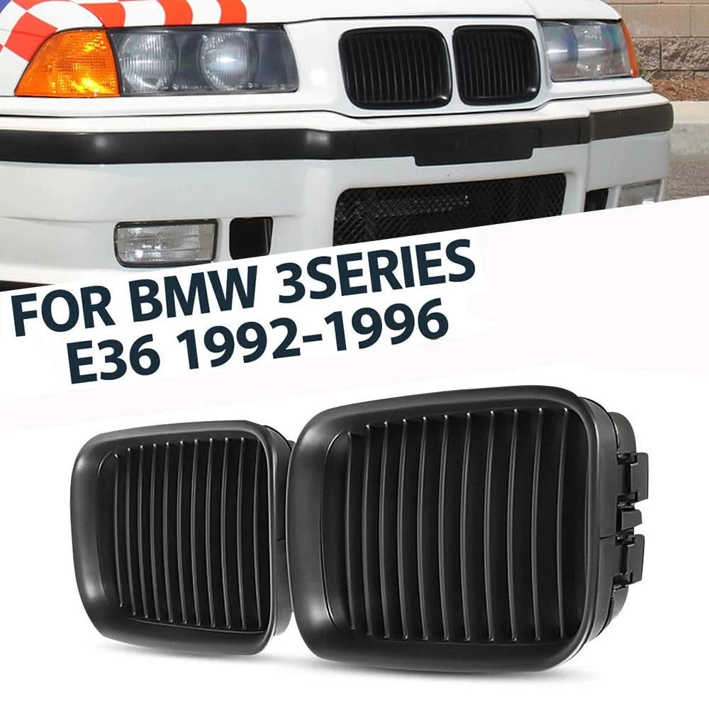 Matte Black Front Kidney Grille Set for BMW E36 1992-1996 – 318i / 325i Sport Hood Grilles