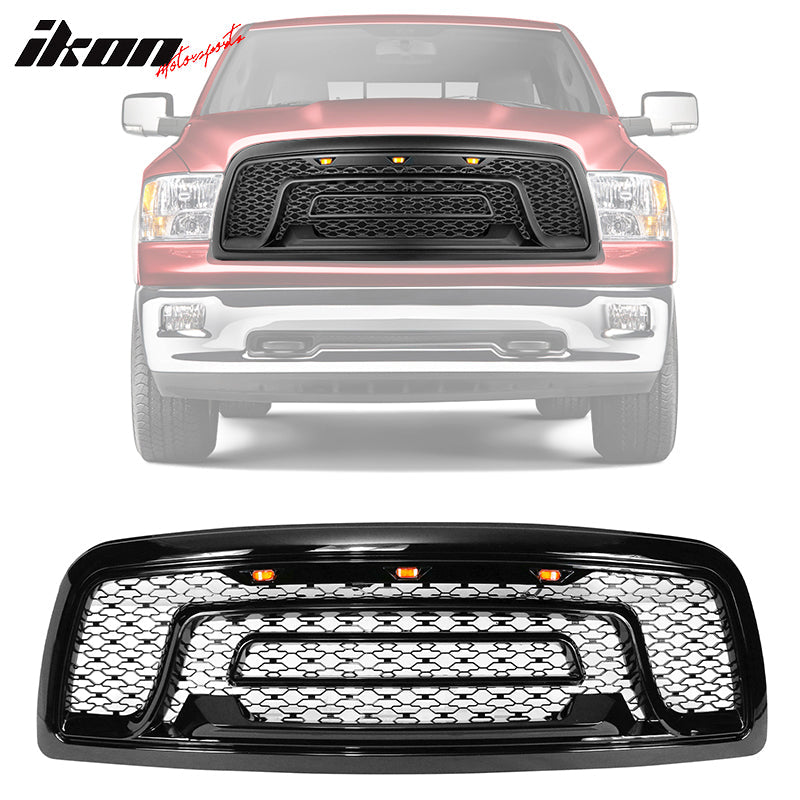 2009-2012 Dodge Ram 1500 Gloss Black Front Upper Grille W/Signal Light