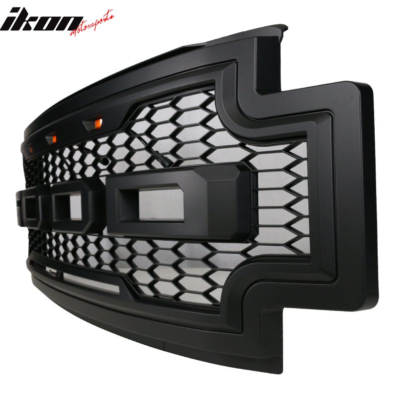 2017-2019 F-250 F-350 R Style Front Bumper Hood Grille Matte Black