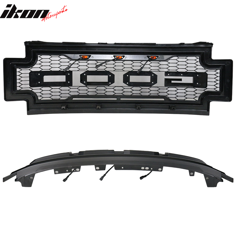 2017-2019 F-250 F-350 R Style Front Bumper Hood Grille Matte Black