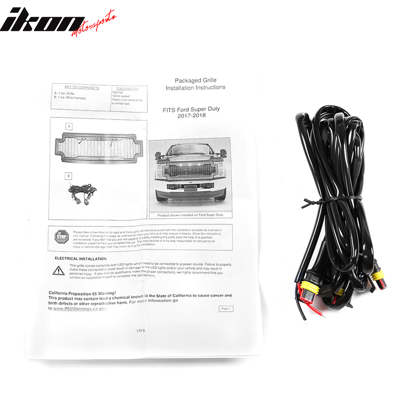 2017-2019 Ford F250 F350 LED Honeycomb Mesh Front Bumper Grille Hood