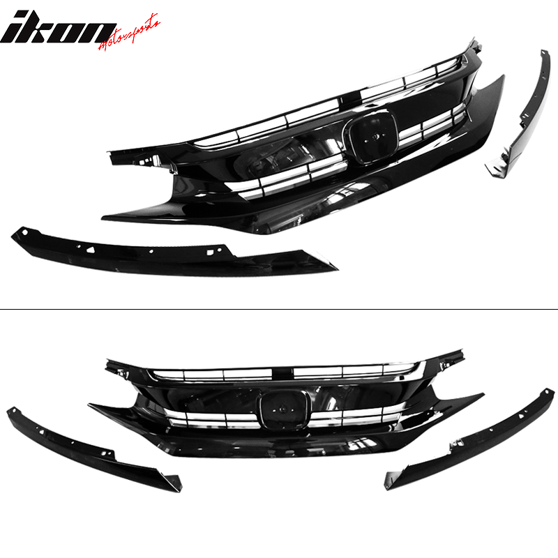 2016-2021 Honda Civic 10th Gen Mesh Gloss Black Front Bumper Car Grill