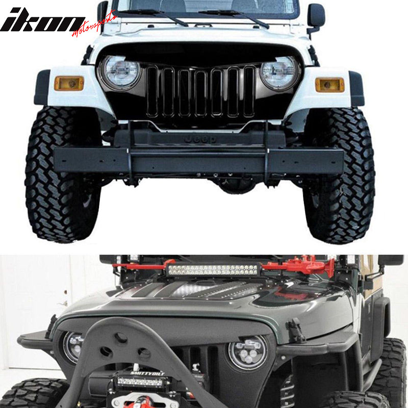 1997-2006 Jeep Wrangler TJ V1 Black Angry Bird Front Hood Grille ABS