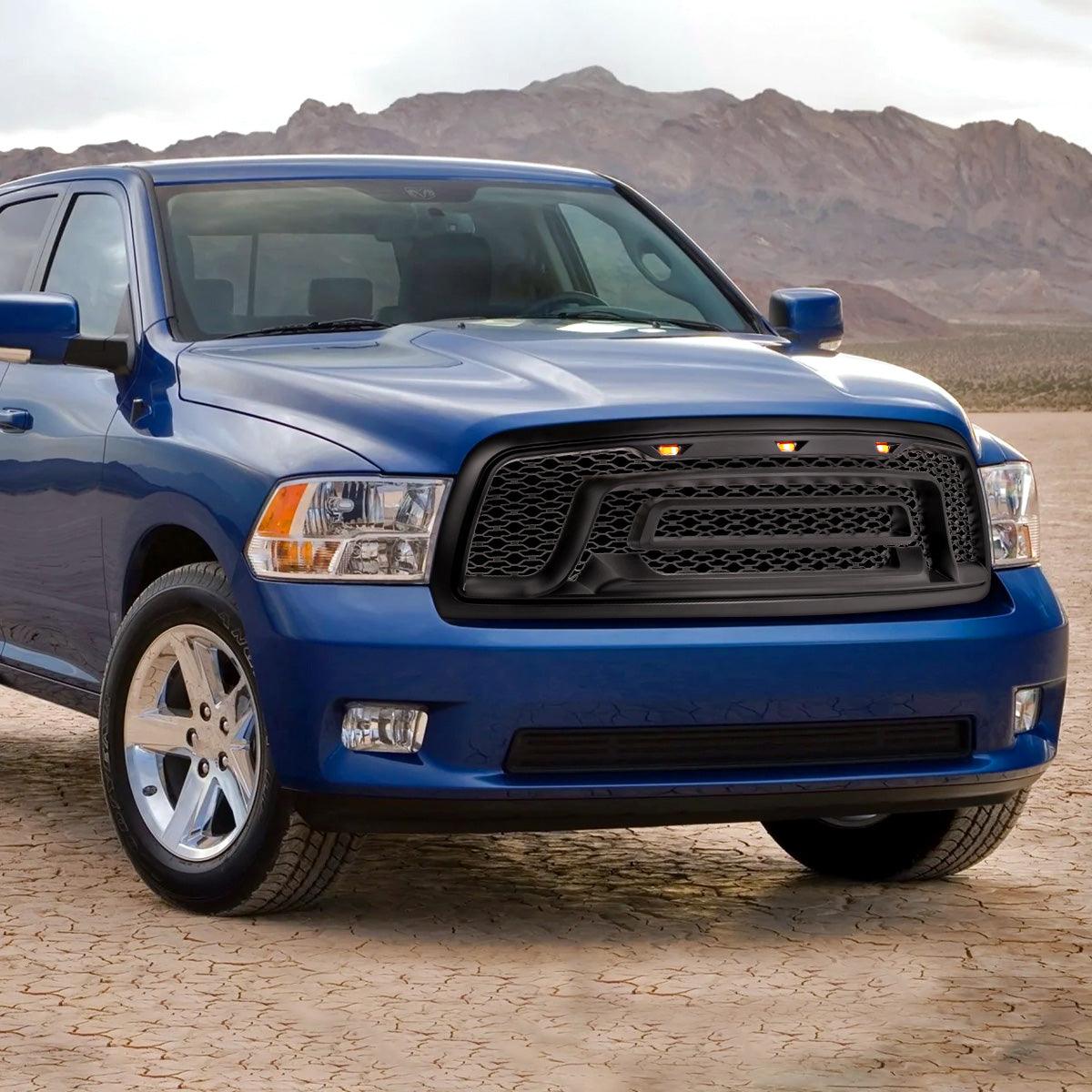 Spec-D Grill Dodge Ram 1500 (09-18) 2500 (10-18) Black w/ Amber LED Lights