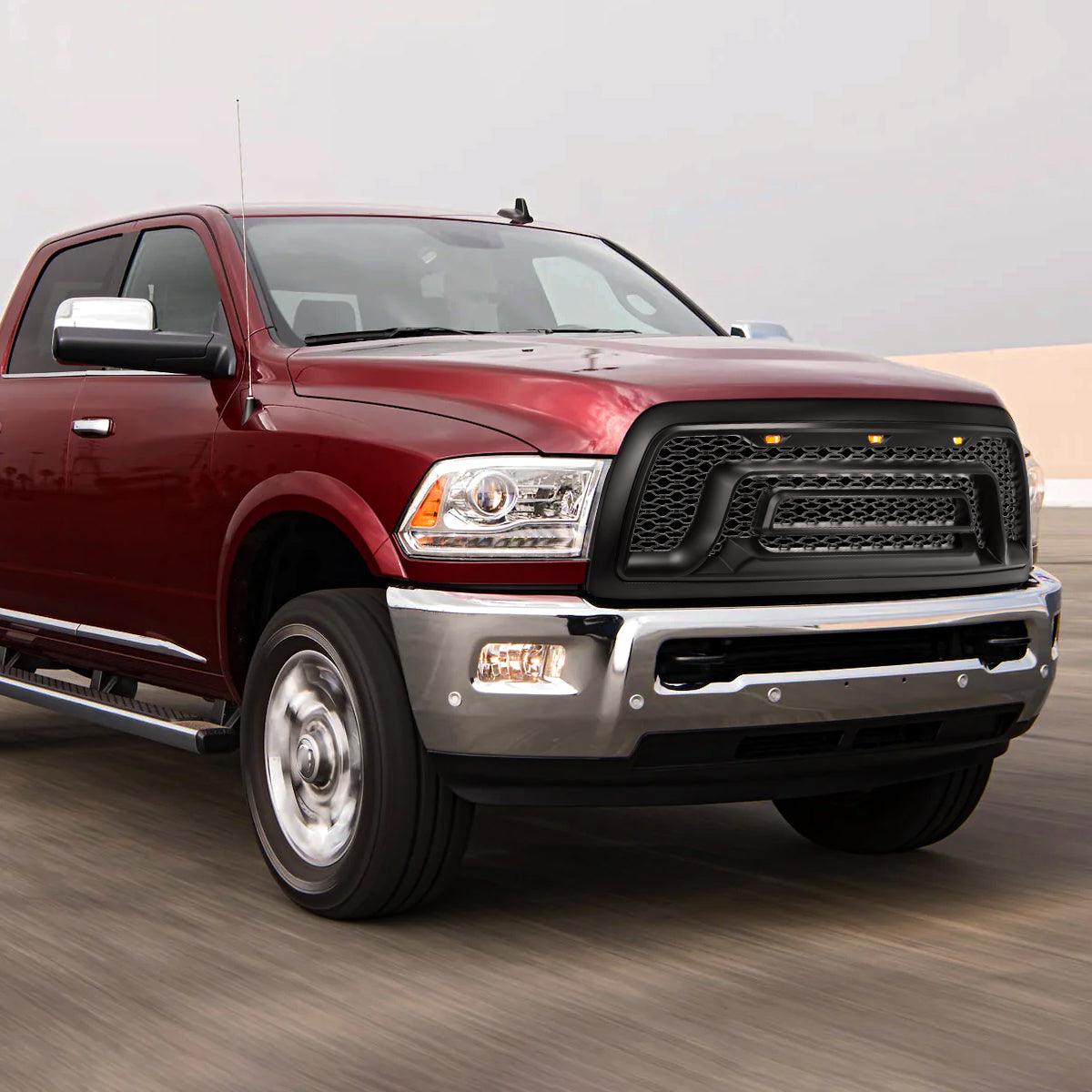 Spec-D Grill Dodge Ram 1500 (09-18) 2500 (10-18) Black w/ Amber LED Lights