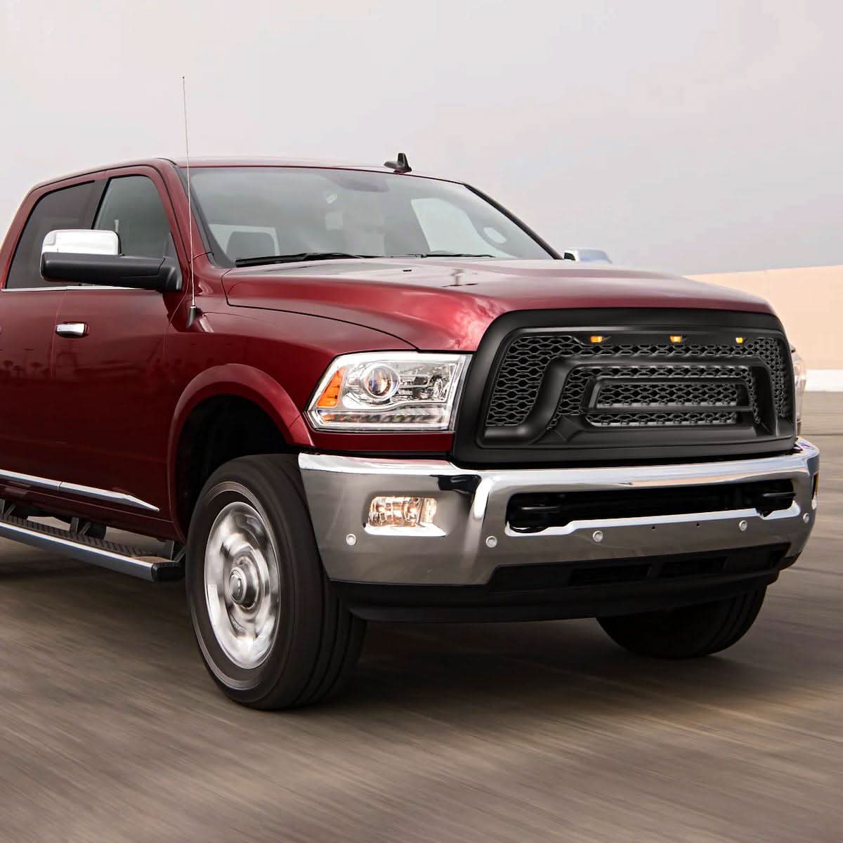 Spec-D Grill Dodge Ram 1500 (09-18) 2500 (10-18) Black w/ Amber LED Lights