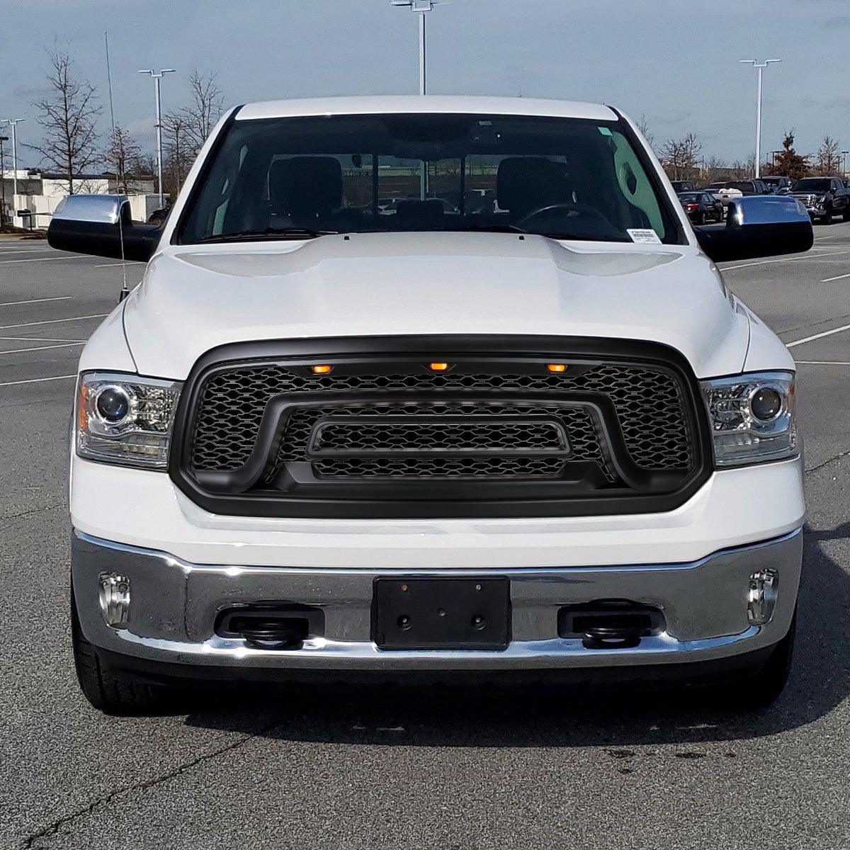Spec-D Grill Dodge Ram 1500 (09-18) 2500 (10-18) Black w/ Amber LED Lights