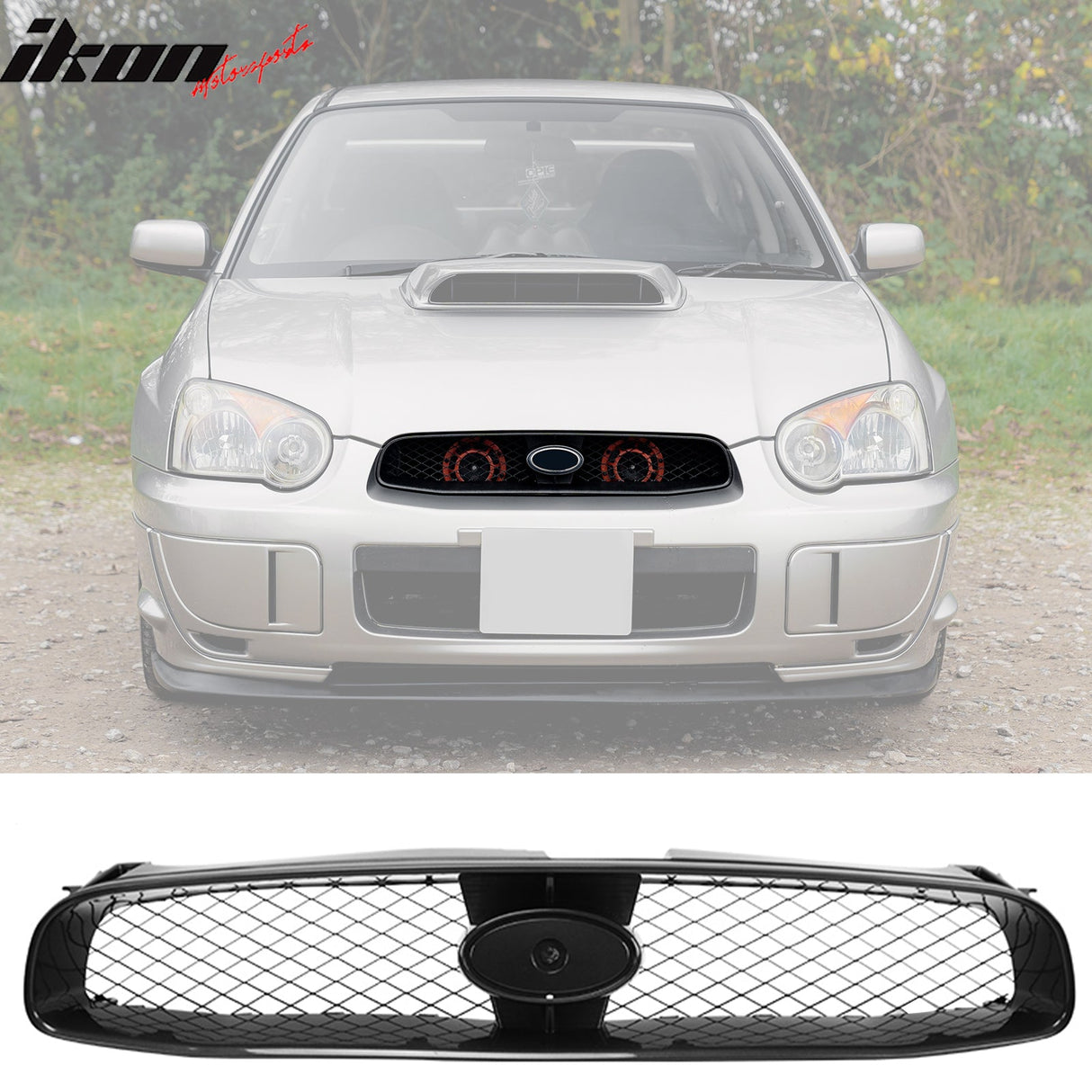 2004-2005 Subaru Impreza STI Style Front Bumper Grille Gloss Black ABS