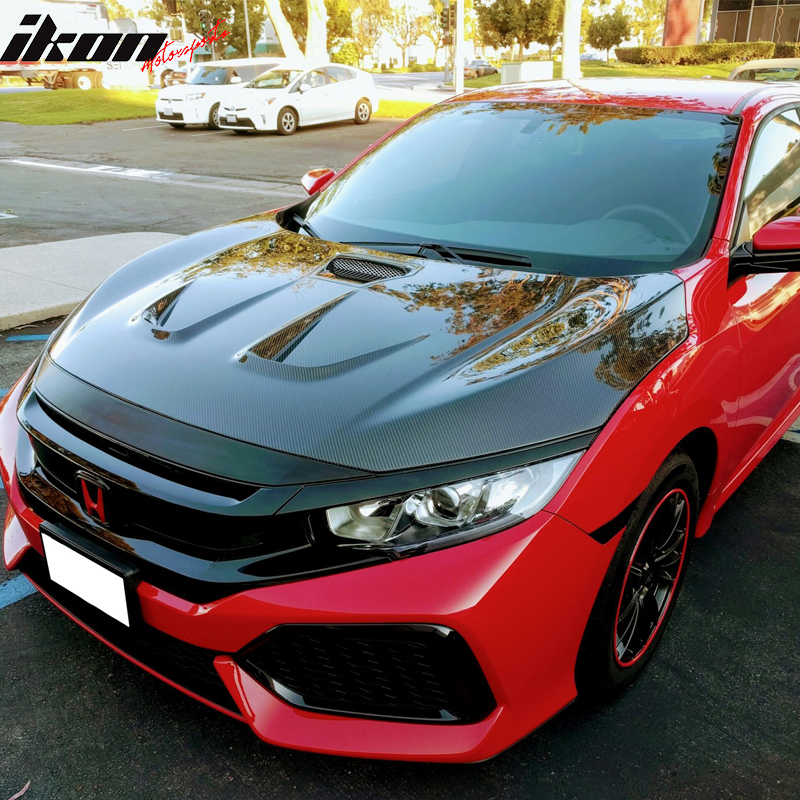 2016-2018 Honda Civic Matte Black Front Bonnet Lip Molding Trim Bar