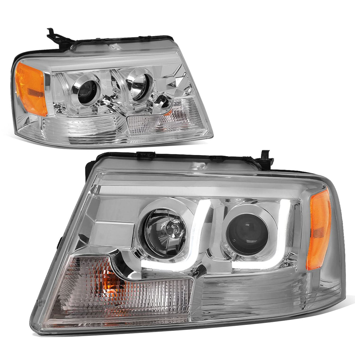 2004-2008 Ford F-150 LED J-Bar Halo Projector Headlights Chrome