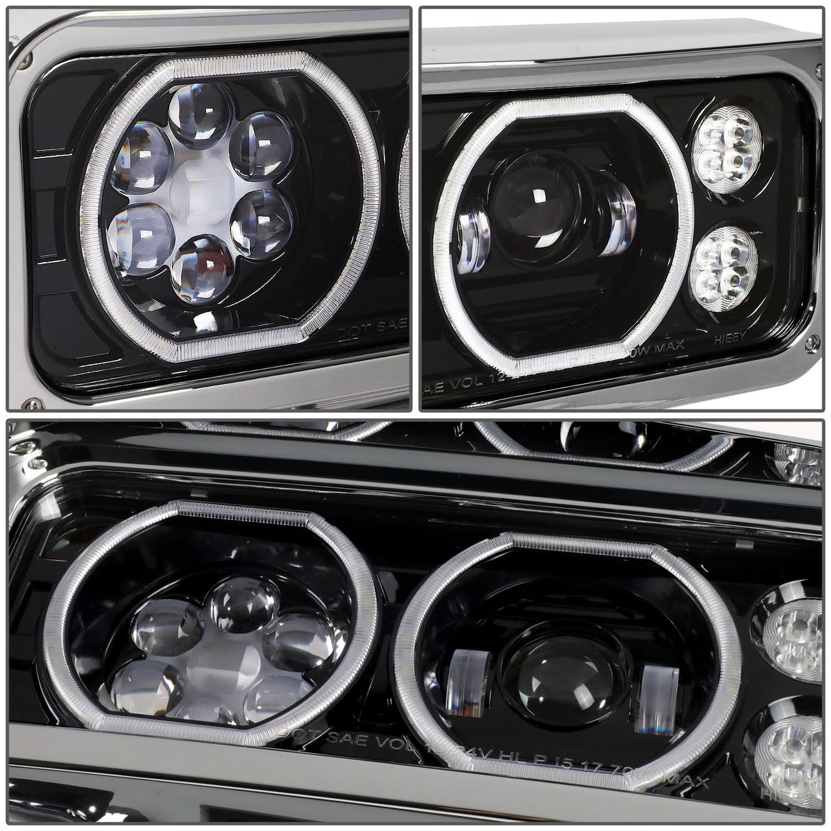 81-88 Peterbilt 359 / 87-07 379 / 08-21 389 LED Headlights - Black