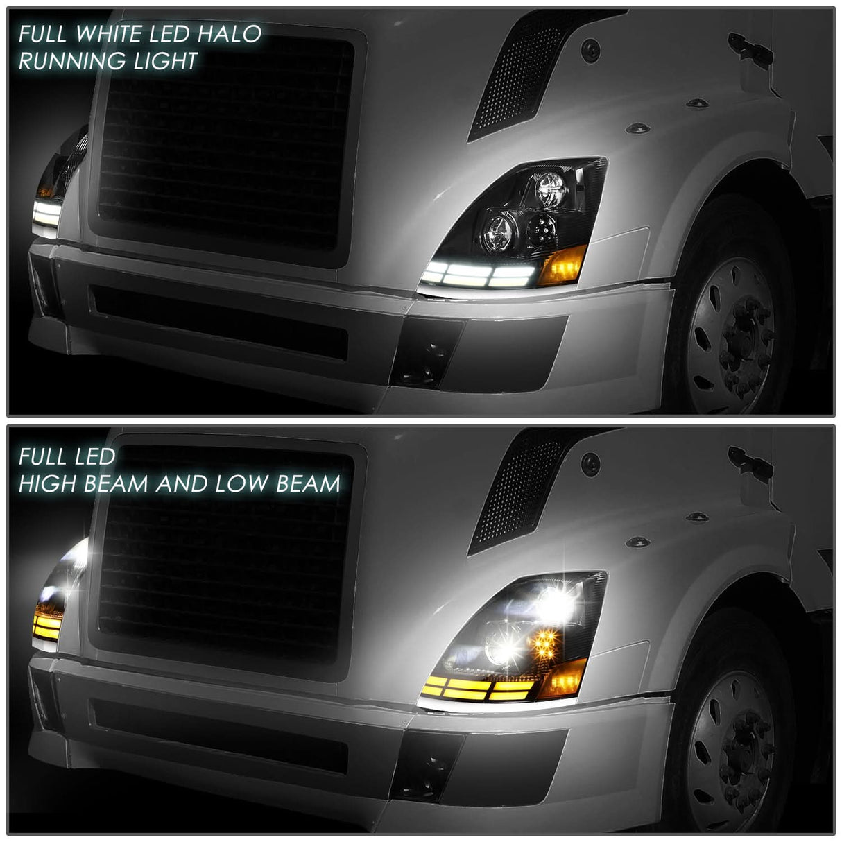 2003-2017 Volvo VN VNL VNM VNX LED Switchback Headlights Black