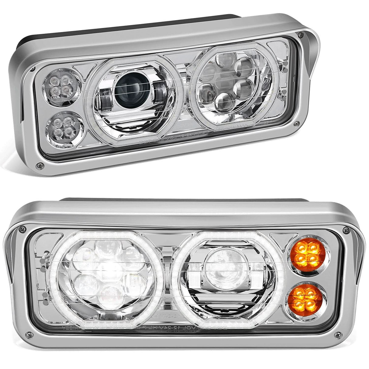 2018-2023 Volvo VNL/VNR White Halo Ring Chrome Headlights
