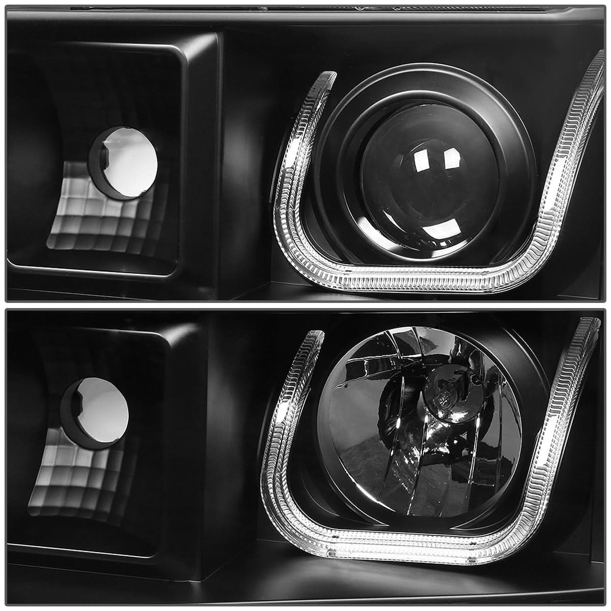 2007-2013 GMC Sierra LED U-Bar Halo Projector Headlights Black