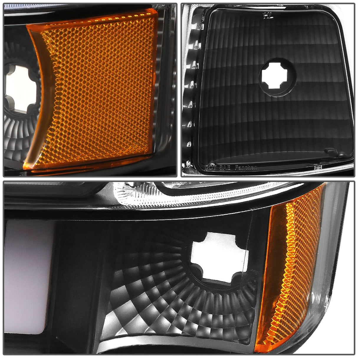 92-96 Ford F-150 F-250 F-350 Bronco Dual LED DRL Headlights Black