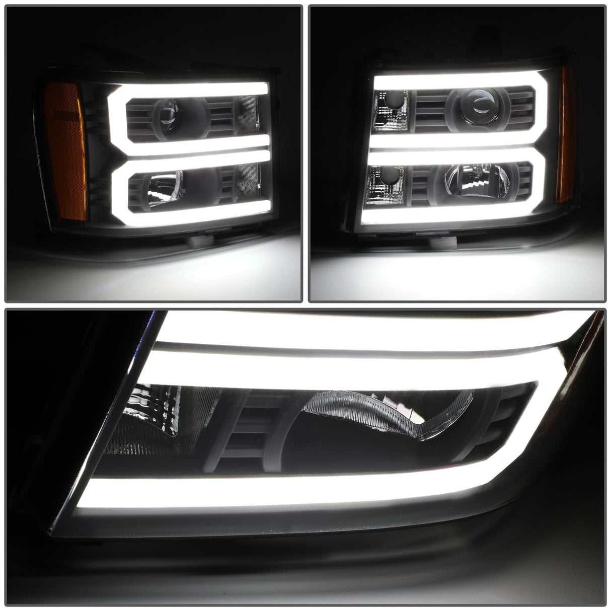 07-13 GMC Sierra 1500 / 07-14 Sierra 2500 3500 Dual U-Bar LED DRL Headlights