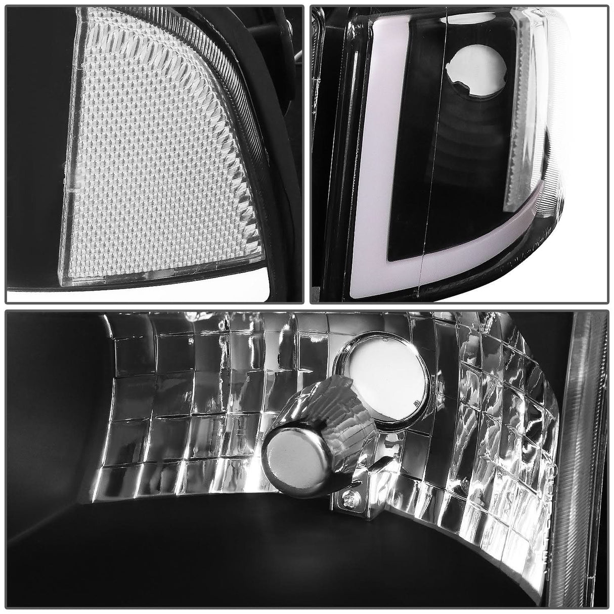 94-02 Dodge Ram LED DRL Headlights Black Housing Clear Corner