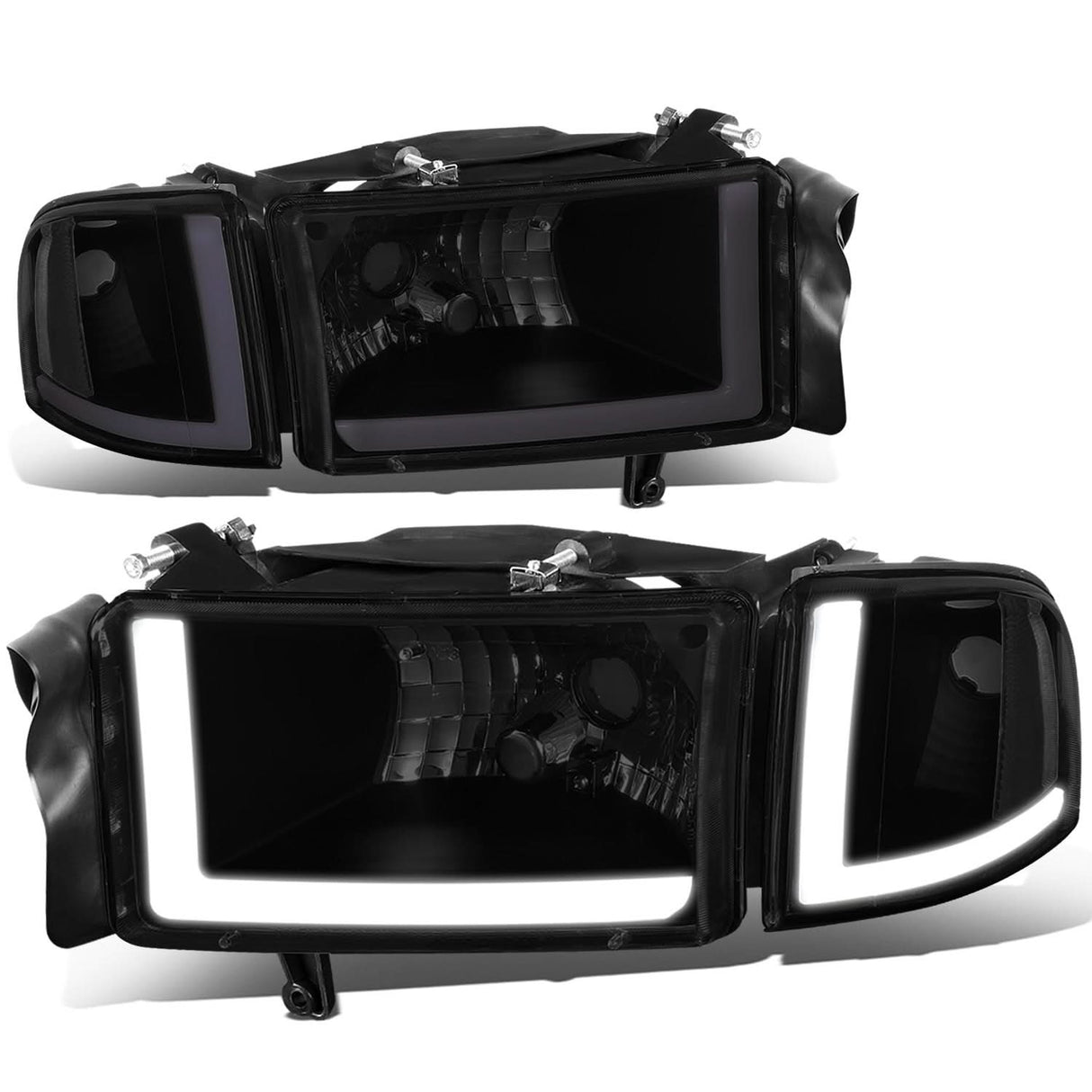 94-02 Dodge Ram LED DRL Headlights - Black Housing Smoke Lens