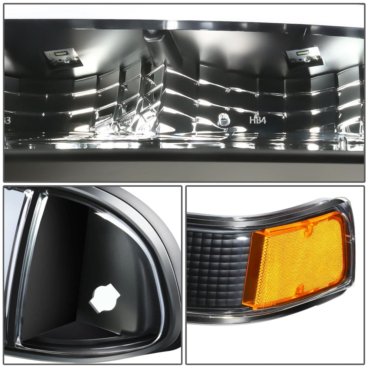 98-04 Chevrolet Blazer S10 LED Switchback L-Pattern Headlights Black