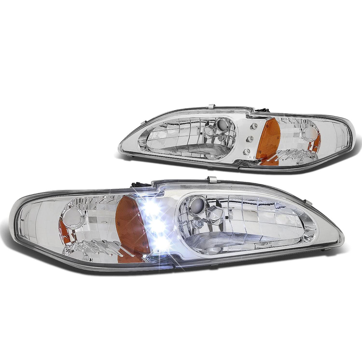 94-98 Ford Mustang Chrome LED Headlights with Amber Corner