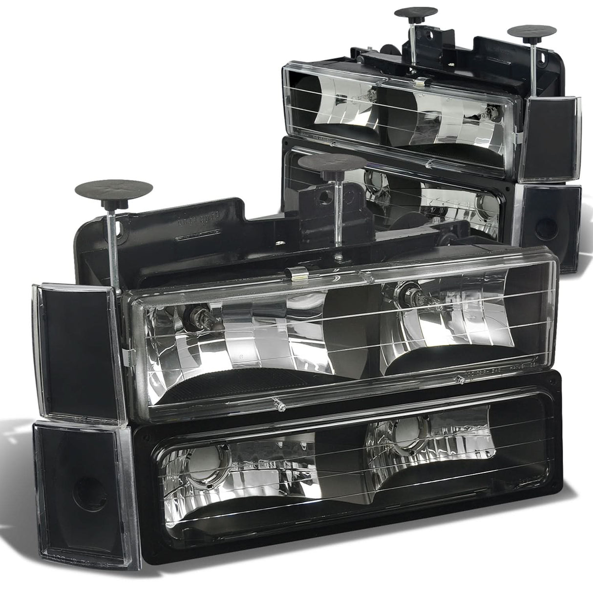 88-93 Chevrolet C10 Black Housing Clear Corner Headlights 8PC Set