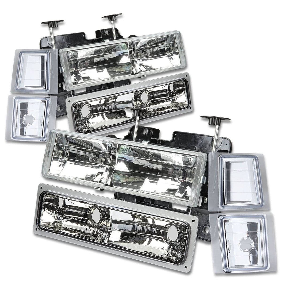 94-98 Chevrolet C10 8PC Chrome Housing Clear Corner Headlights