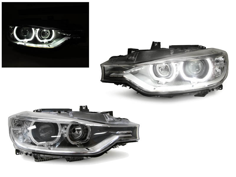 2012-2015 BMW F30 3 Series Black Projector Headlights with Halogen Bulbs