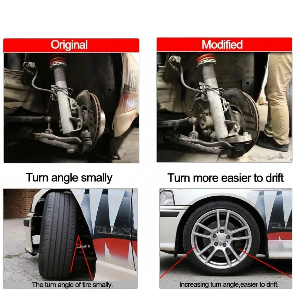 Drift Steering Angle Adapter Kit for BMW E46 (Non-M3) – CNC Aluminum 25% Increased Turn Angle Tuning Upgrade