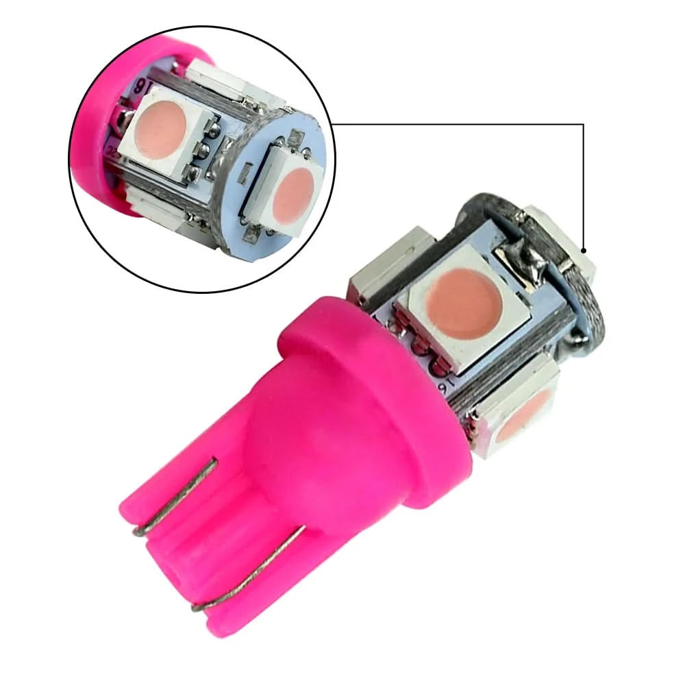 T10 LED Interior Bulbs (Pink/Purple) – 12V W5W 194 168 158 5050 SMD Car Dome, Map, Tail & Side Marker Light Set (10PCS)