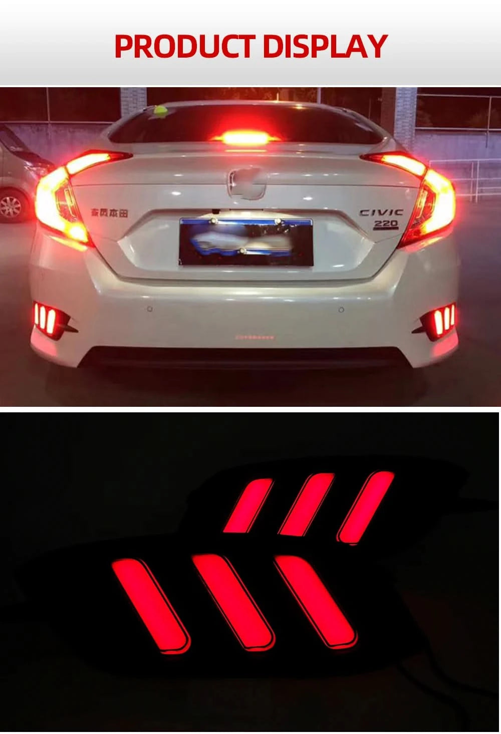 LED Rear Bumper Tail Light Set – For Honda Civic 2016–2018 | DRL, Brake & Turn Signal Reflector Lamps (Left & Right)