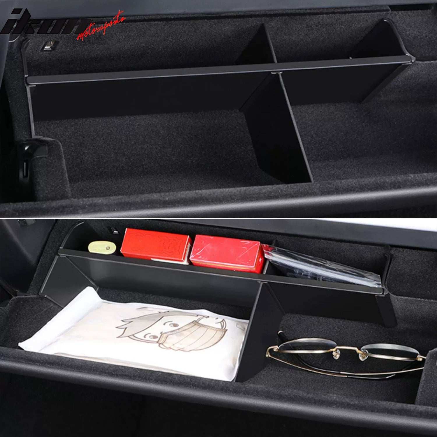 2022-2024 Tesla Model Y Black Glove Compartment Storage Organizer PP