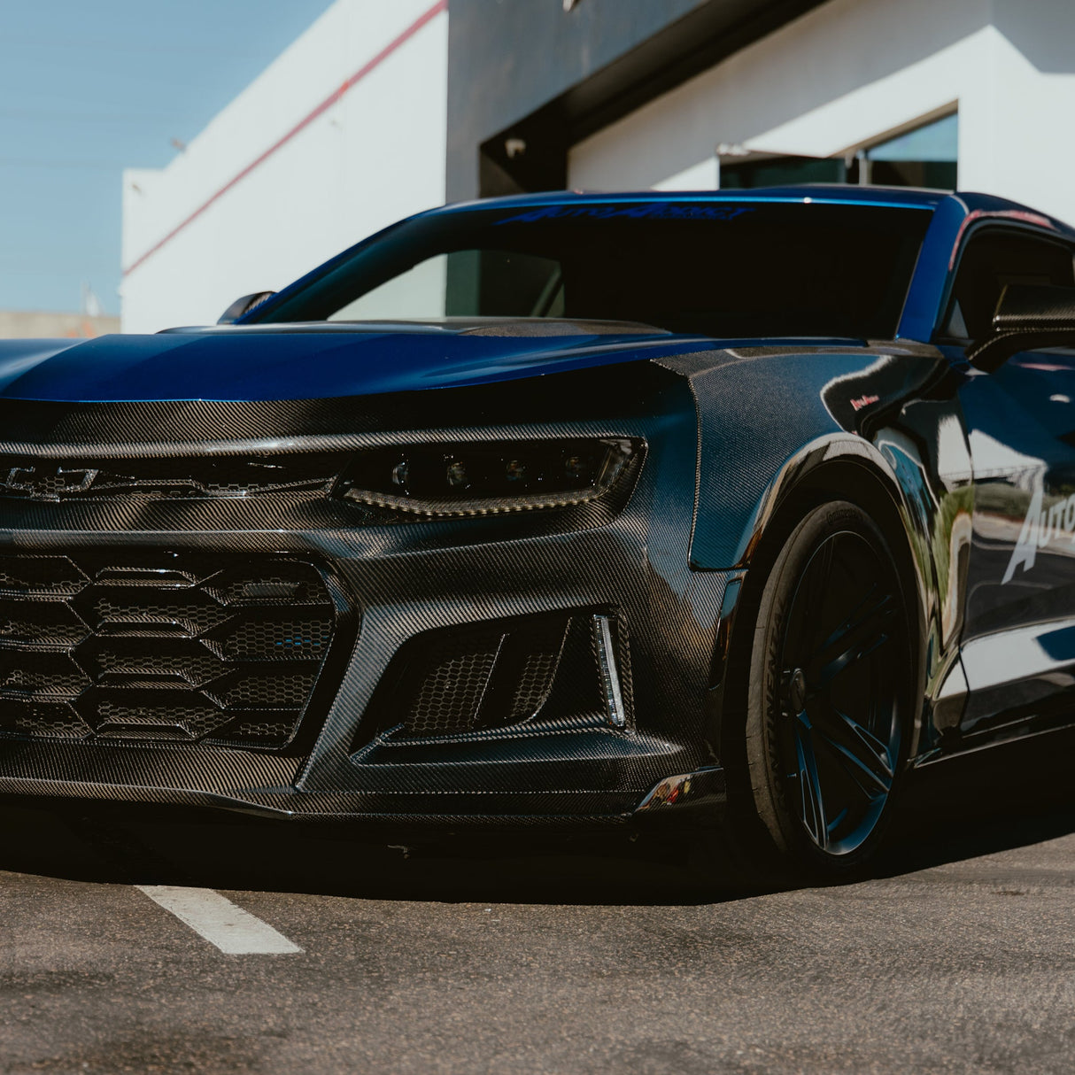 2017-2025 Chevy Camaro ZL1 Black Panther 1PC Full Gloss Carbon Fiber Track Package Front Bumper Conversion