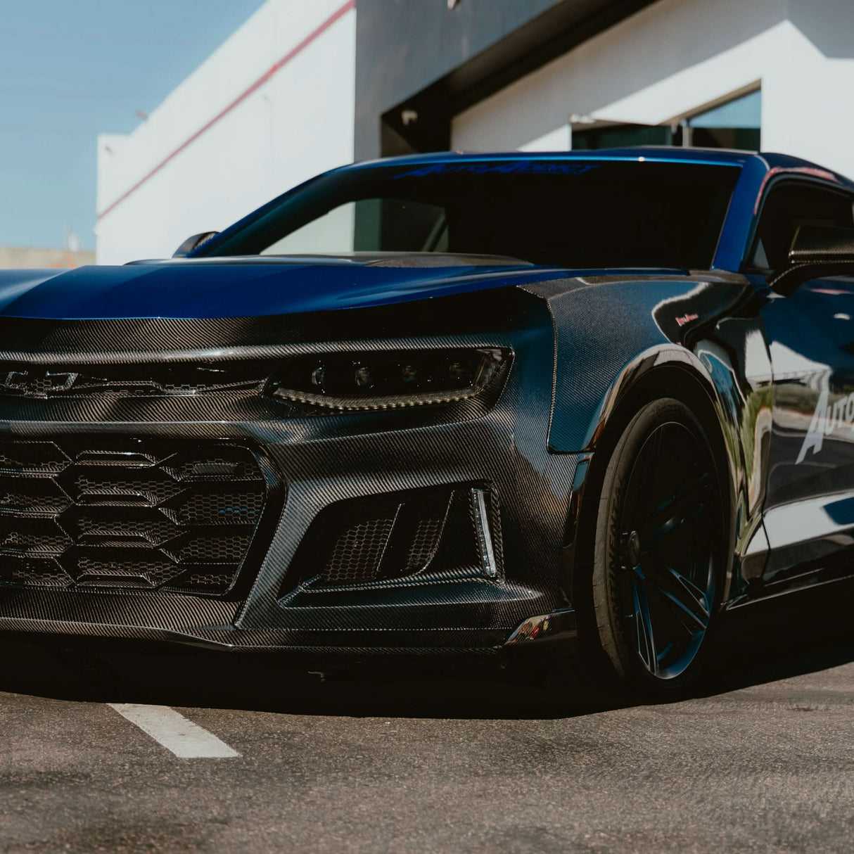 2017-2025 Chevy Camaro ZL1 Black Panther 1PC Full Gloss Carbon Fiber Track Package Front Bumper Conversion
