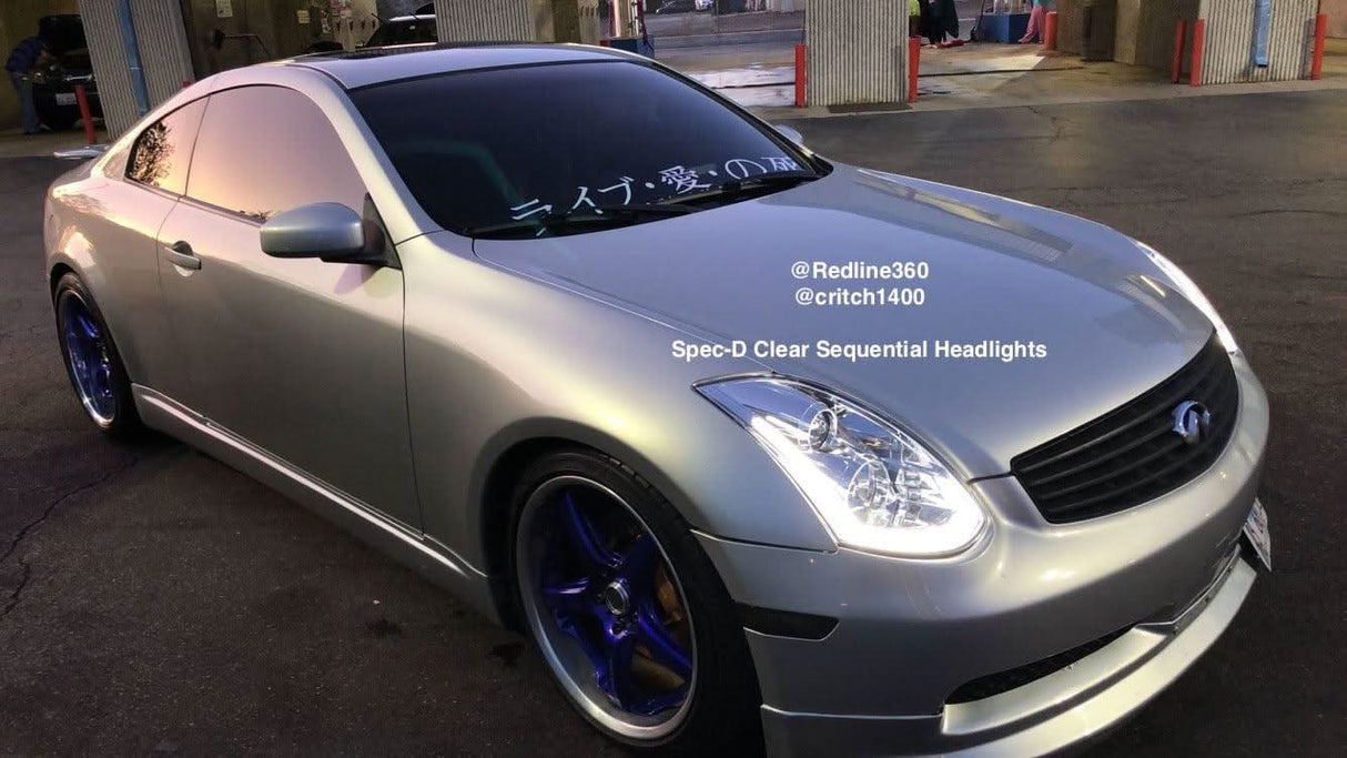 Infiniti G35 Coupe Projector Headlights with Sequential Signal - Black / Chrome / Smoked (2003 - 2007) - K2 Industries