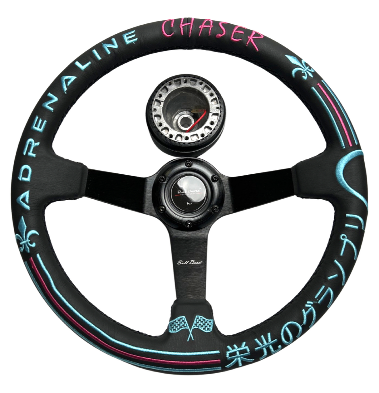 Leather 350mm Suede Steering Wheel + Hub Adapter Kit For Toyota Corolla, Hilux Pickup