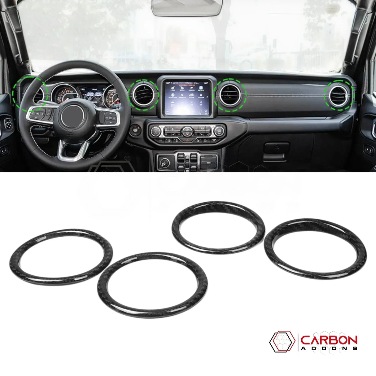 2018+ Jeep Wrangler JL & 2020+ Gladiator JT Real Carbon Fiber Dashboard A/C Vent Trim Covers (4pcs)