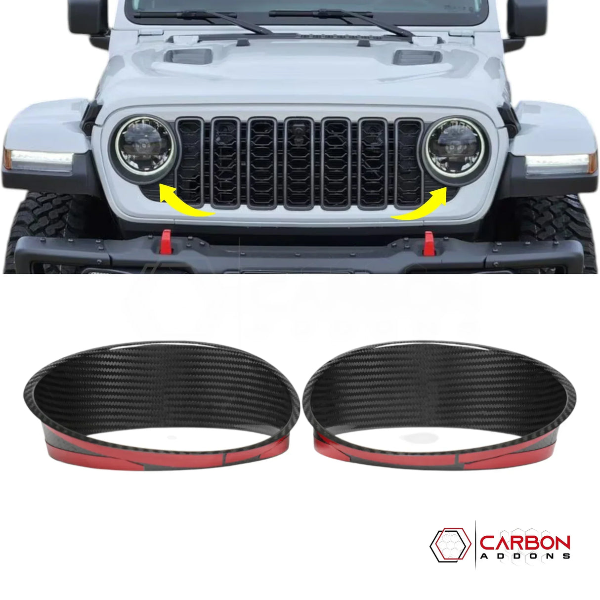 Jeep Gladiator JT Headlight Ring Frame Bezel Cover – Real Dry Carbon Fiber (Glossy or Matte) 2020–Current