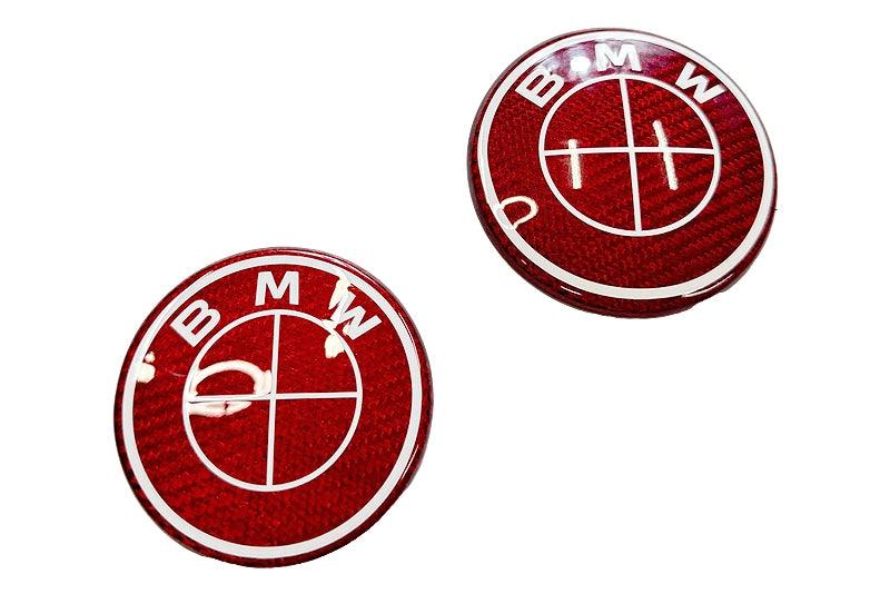 BMW Roundel Emblem Covers - Full Carbon Fiber Red and White Style
