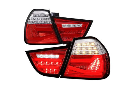 LED Tail Lights BMW 325i 328i 330i 335i E90 Sedan (09-11) Sequential Signal Red / Chrome / Black - K2 Industries