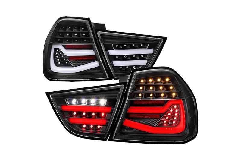 LED Tail Lights BMW 325i 328i 330i 335i E90 Sedan (09-11) Sequential Signal Red / Chrome / Black - K2 Industries