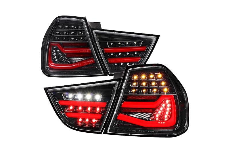 LED Tail Lights BMW 325i 328i 330i 335i E90 Sedan (09-11) Sequential Signal Red / Chrome / Black - K2 Industries
