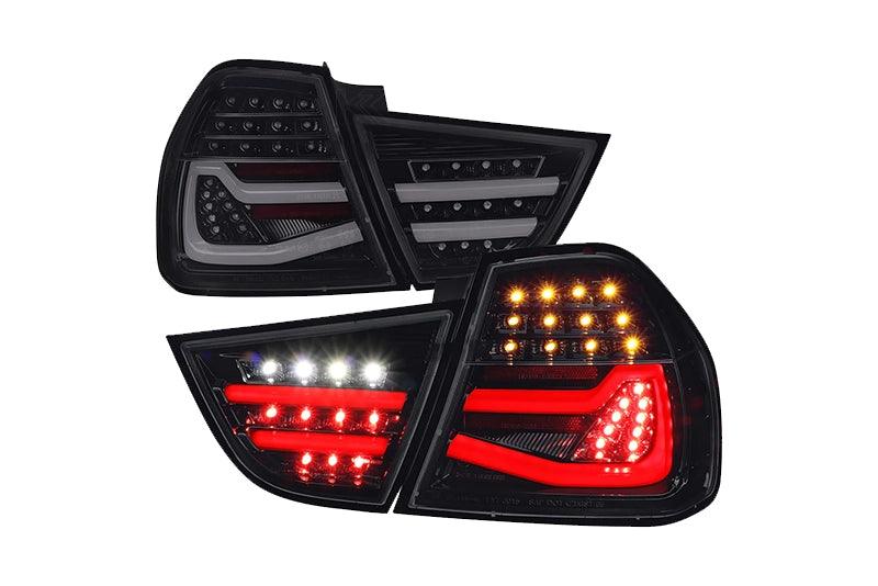 LED Tail Lights BMW 325i 328i 330i 335i E90 Sedan (09-11) Sequential Signal Red / Chrome / Black - K2 Industries