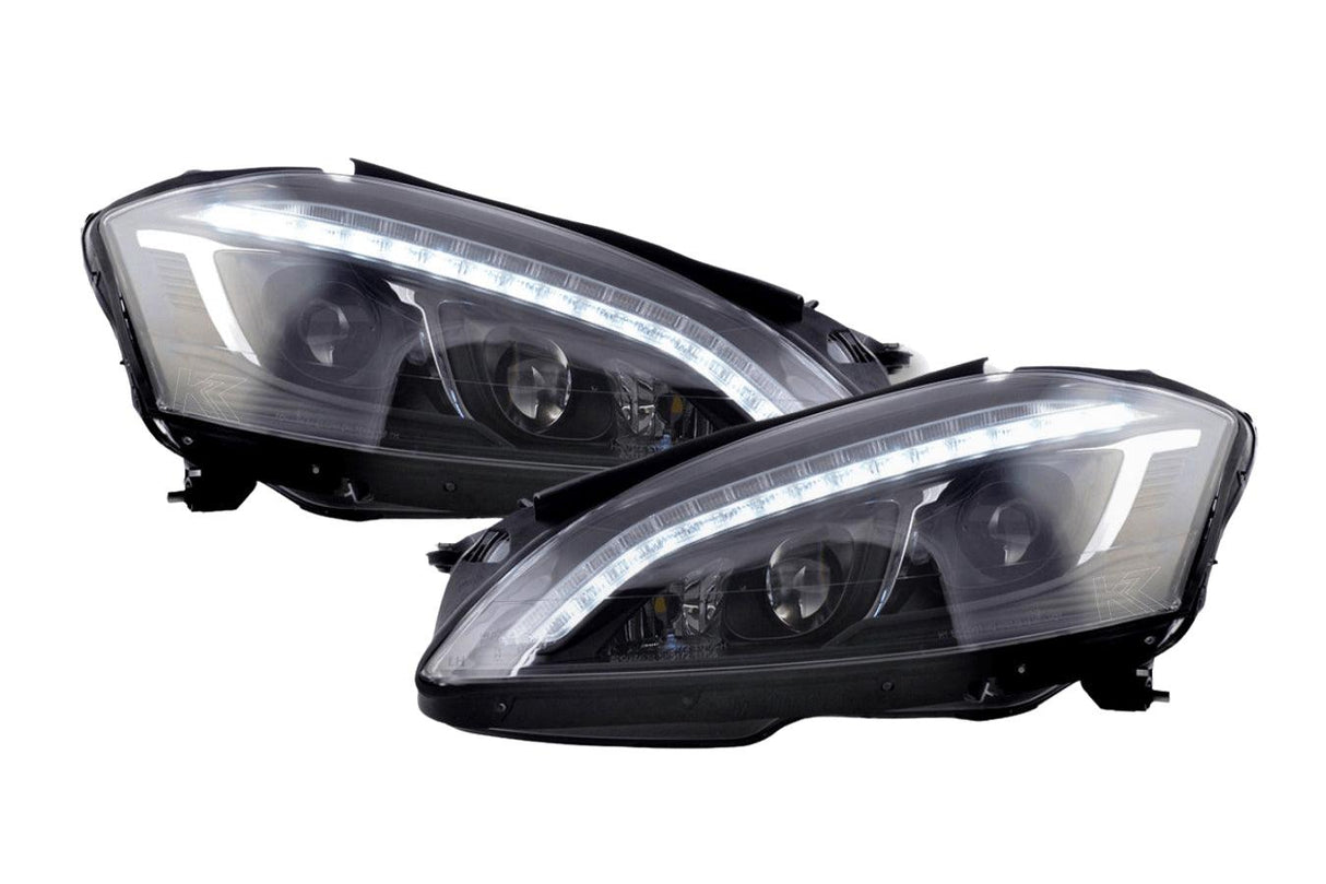 Mercedes Benz S-Class (221) Black LED Headlights with Daytime Running Lights (2005 - 2009)