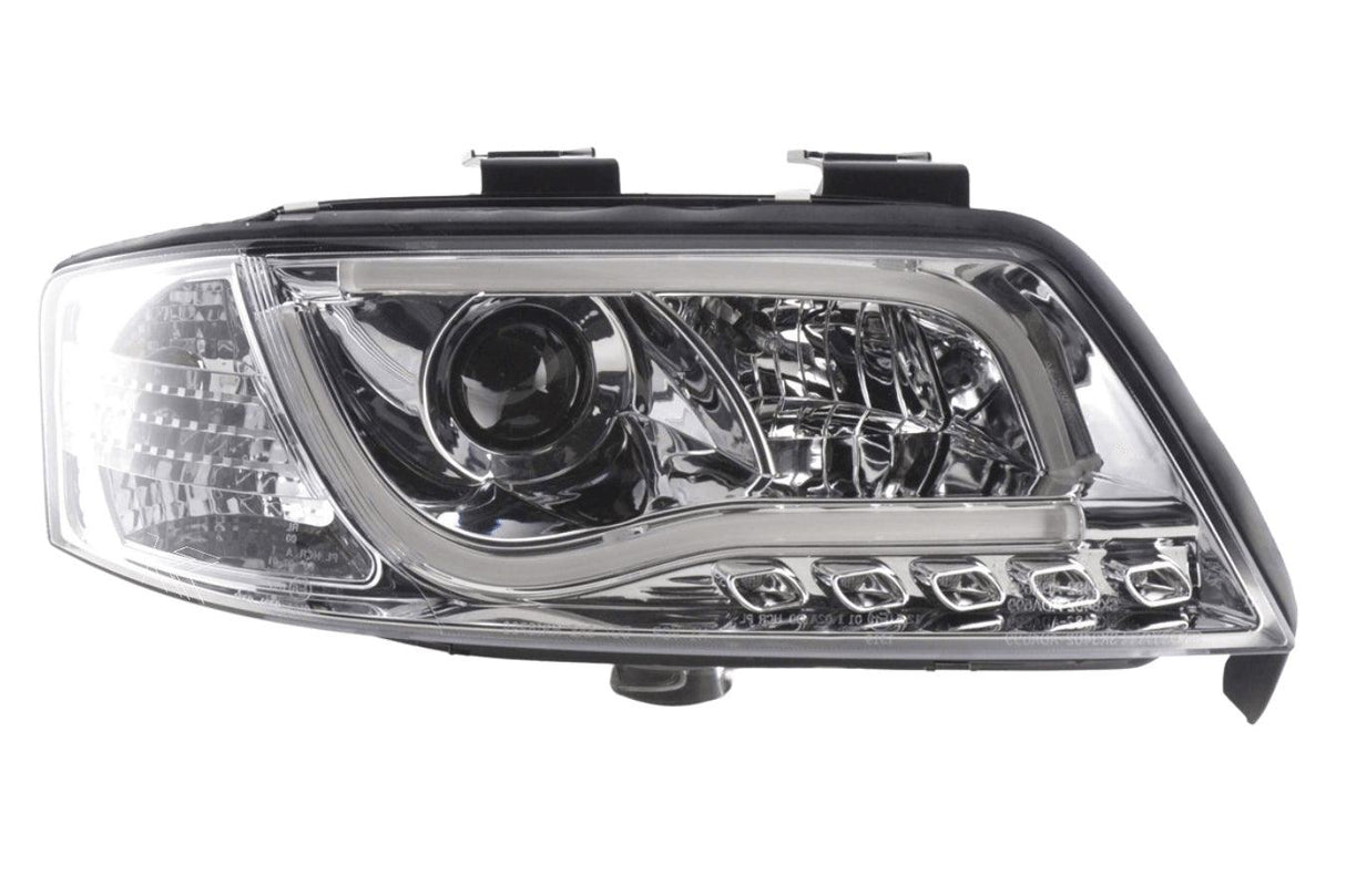 Audi A6 (C5 4B) Chrome LED Headlights with Daytime Running Lights (1997-2001) - With R87 approval